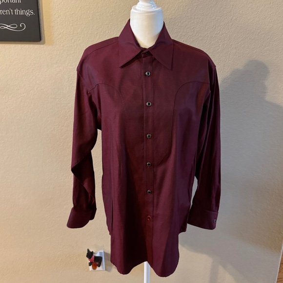 Men's Stubbs Long Sleeve Maroon Black High End Western Wear Shirt SZ M - Picture 3 of 9